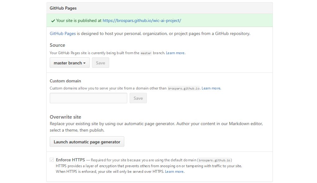 Settings gh-pages Github